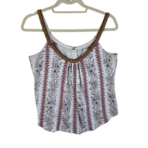 Lucky Brand Tops - Lucky Brand Vintage Y2K 100% Cotton Gray Beaded Embroidered Scoop Neck Tank Sz M